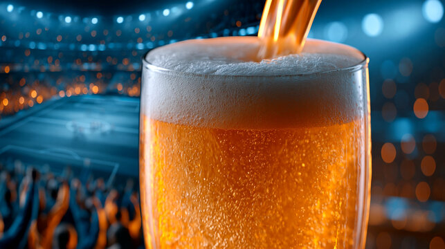 Beer pouring into a glass at a sports stadium