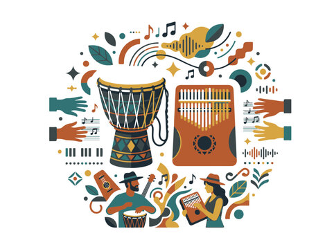 Vibrant African Music Celebration with Diverse Instruments and People