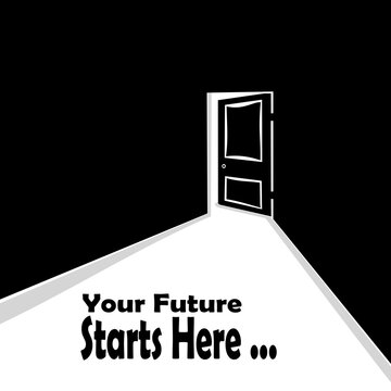 Your Future Starts Here Minimalist Open Door Path Concept Black and White.