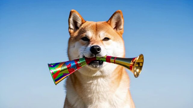 Shiba Inu Dog With Party Horn.
