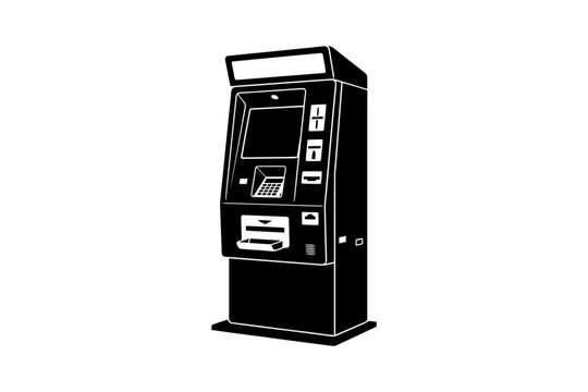 Black and white atm machine vector illustration on white background.