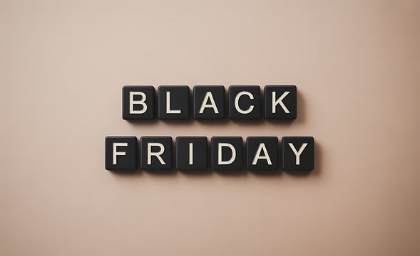 Black friday text spelled out with vintage typewriter keys on a neutral beige background for seasonal sales