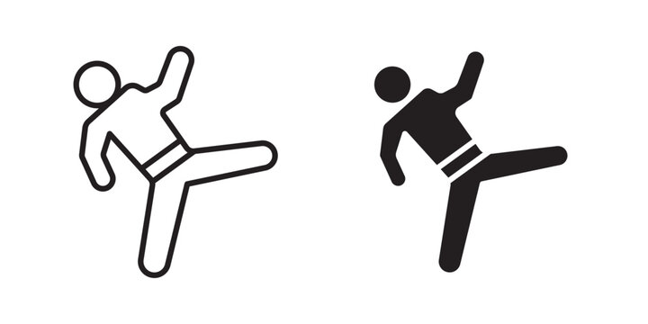 Taekwondo icon flat outline in black