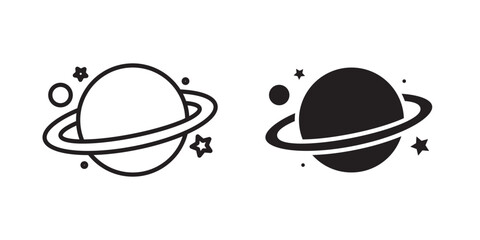 Planet saturn icon flat outline in black © ramsey