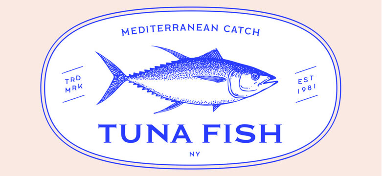 Tuna Fish, seafood, sketch. Vintage retro print, seafood tuna fish sketch, sea life, ink pencil style drawing engrave old school artwork, hand drawn. Sketch artwork tuna fish. Illustration