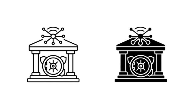 Digital bank vault icon set isolated on transparent background