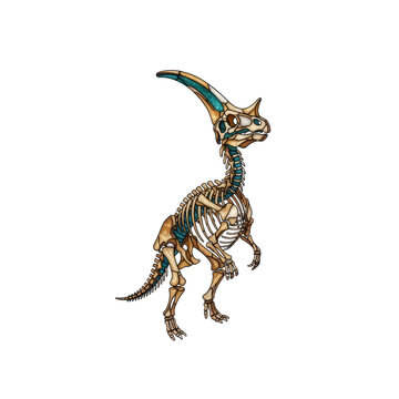 Parasaurolophus Dinosaur Skeleton in Artistic Stained Glass Style