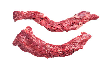 Fototapeta premium Raw Beef Steak Machete, uncooked meat isolated on white background