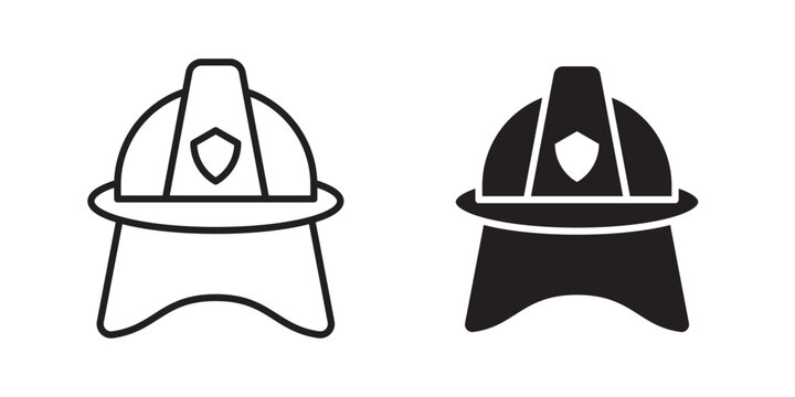 Firefighter helmet icon flat outline in black