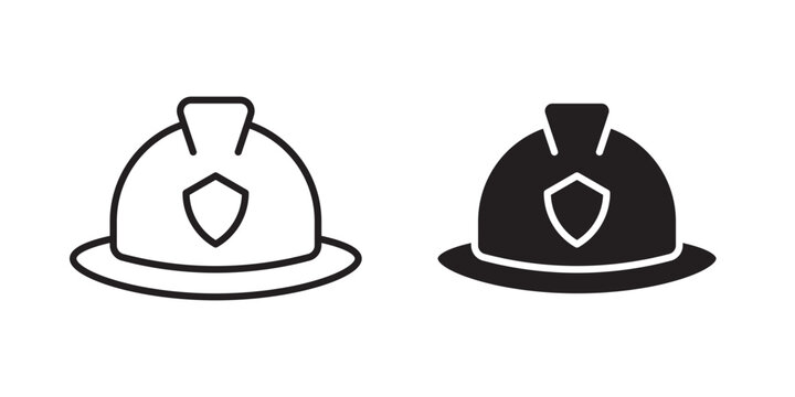 Firefighter hat icon flat outline in black