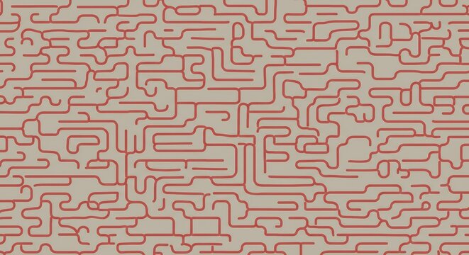 Abstract Red Maze Pattern: An intricate and abstract design featuring a continuous red line forming a complex maze-like pattern on a neutral background.