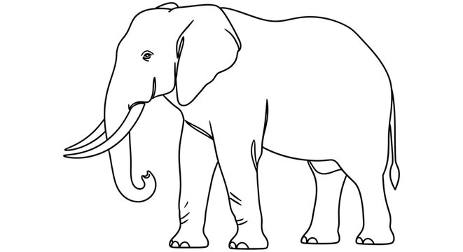 A linear drawing depicts an african elephant in a side profile view
