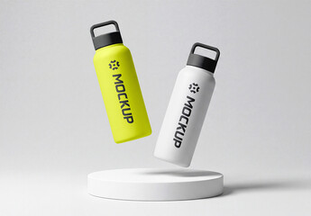 Floating Water Bottle Mockup with Podium