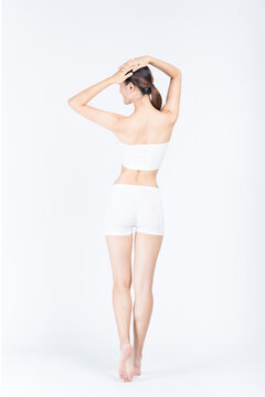 Back View Woman in White Lingerie