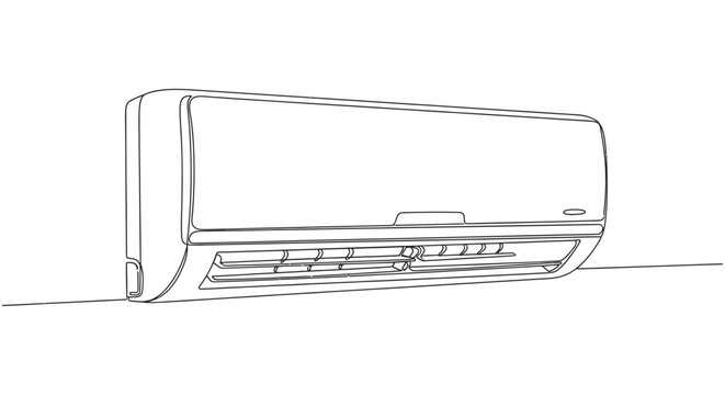 Line drawing of an air conditioning unit on a white background