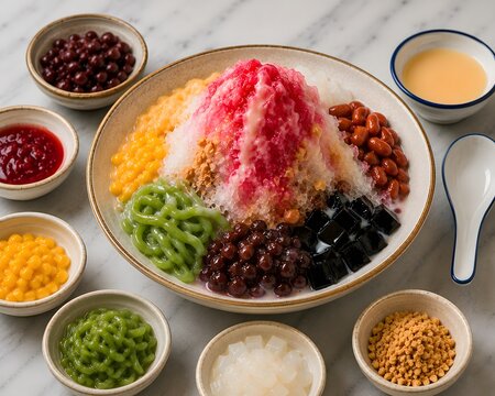 Malaysian Ice Kacang Ais Kacang Shaved Ice Dessert with Assorted Toppings Top View
