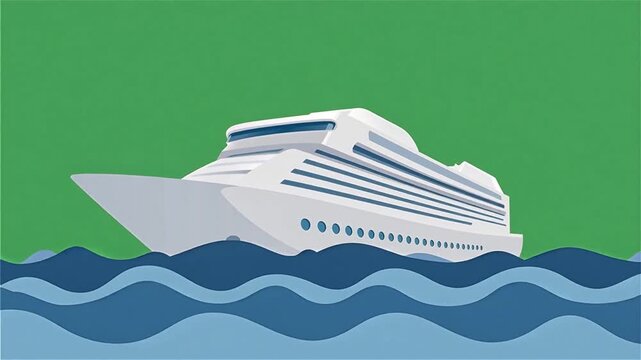 Vector Cruise Ship Rocking on Moving Waves Green Screen Flat Animation 5 Seconds Video