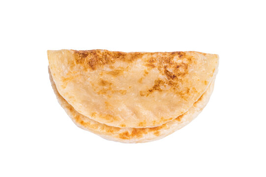 Homemade Kerala wheat paratha, layered parotta isolated on white background. top view