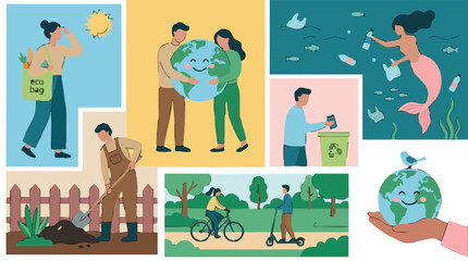 Fototapeta premium Various eco-friendly activities and environmental protection concepts