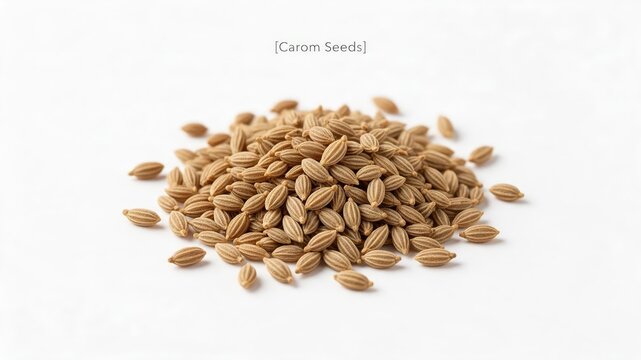 Close Up Pile of Carom Seeds on White Background
