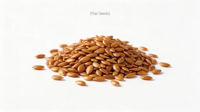 Close Up Pile of Brown Flax Seeds on White Background
