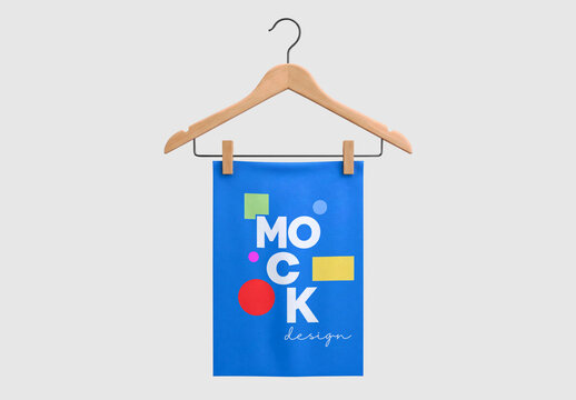 Hanging Clothes Fabric Towel Mockup on Wooden Hanger