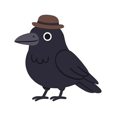Fototapeta premium Cute Crow Wearing a Hat
