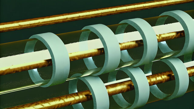 Microfluidic capillary array with rings and metallic channels. Biotechnology nanotechnology and nanofluidics research. Laboratory fluidic tube system transmitting chemical matter