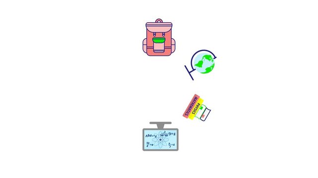 Educational  background,  learning concept.  Banner template with education icons and copy space. Set of education  icons colorful. 4K.  Animated Video