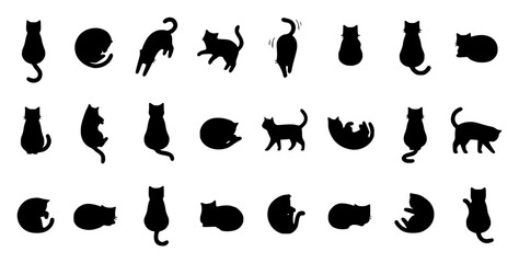 Fototapeta premium Minimalist vector illustration of a grid of 24 black cats set with simple line art design featuring sketches, drawings, vector graphics with minimalist and simple illustrations