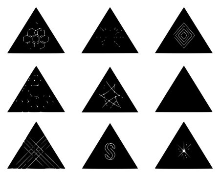 Minimalist vector illustration of nine black triangles arr set with simple line art design featuring line art, illustrations, graphic resources with vector and design elements