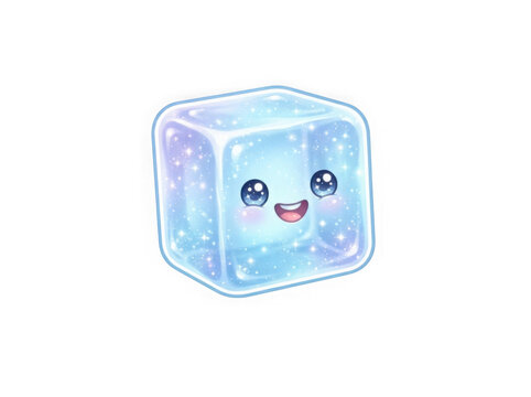Cute ice cube character illustration on transparent background
