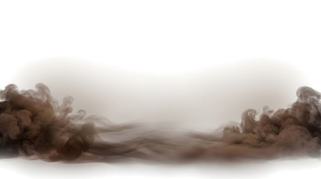 Brown smoke cloud billows and drifts across the frame forming a dusty earthy formation saved as a PNG with isolated transparent background