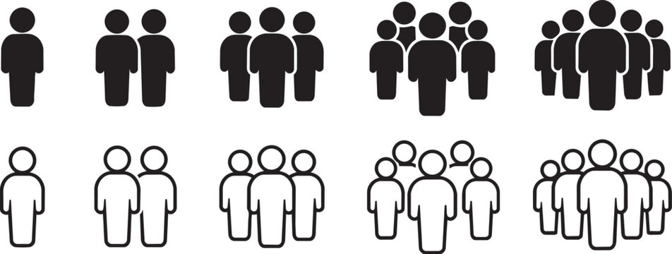 people group silhouette icons set showing different group sizes vector illustration