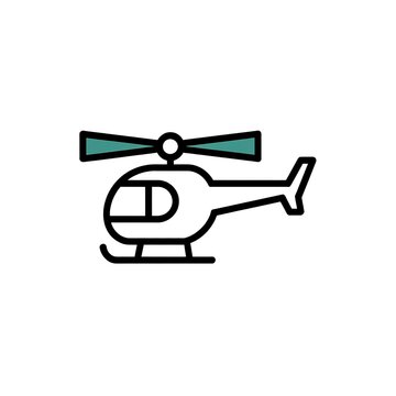 Simple green and black helicopter line icon