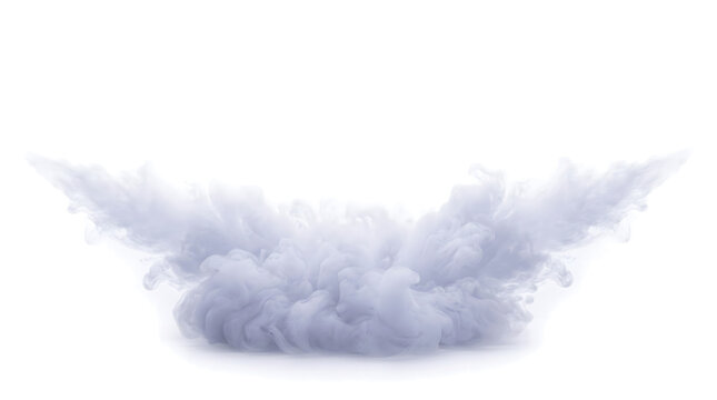 Smoke explosion bursting outward in a wide winged shape saved as a PNG with transparent background