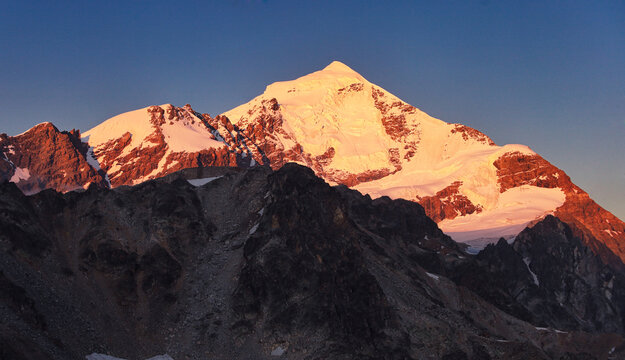 Wonderful summer view  of Tetnuldi peak. Stunning evening landscape of Upper Svaneti, Georgia, Europe. Beautiful outdoors scene of Caucasus mountains