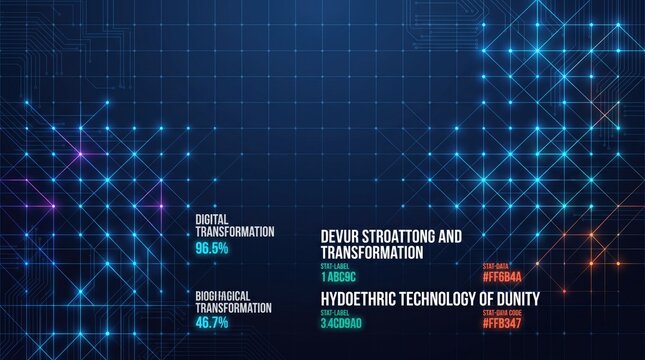 Digital transformation technology background, blue glowing data grid with futuristic interface, abstract cyber security network concept