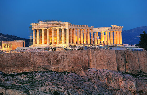 Acropolis - Parthenon of Athens at dusk time, Greece