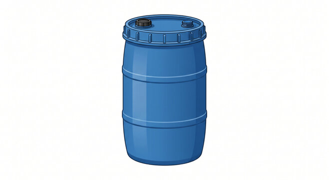Blue industrial plastic metal barrel drum container isolated on white background