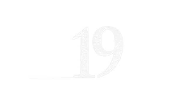 Elegant Number 19, Isolated, Vintage Style, White Background