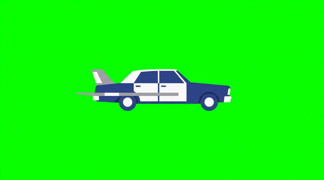 flying car, hover car, futuristic, sci fi, cyberpunk, transportation, innovation, green screen, chroma key, isolated, 2D illustration, flat design, 4k, uhd, centered