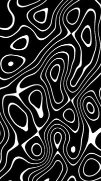 Seamless abstract wavy psychedelic background for loop playback. Simple white lines on a black background.