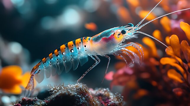 Colorful shrimp in aquatic environment