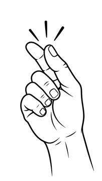 Human hand gesture snapping fingers sketch illustration with finger snap line art black white hand sign finger movement simple graphic manual gesture hand pose body language graphic design