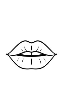 Black and white line drawing of human lips with body part line art illustration expression communication lipstick romantic