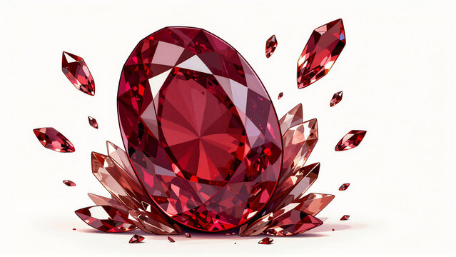 Brilliant red ruby gemstone with sparkling crystal shards