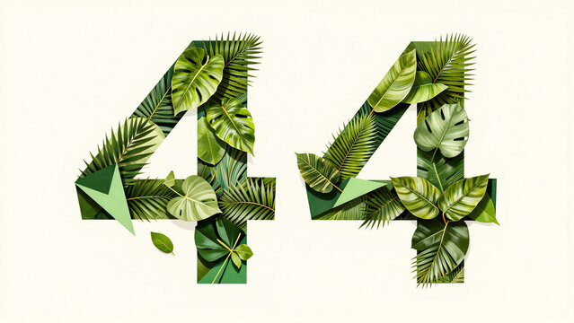 Number Forty Four Made Of Green Tropical Leaves