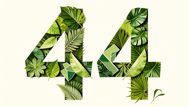 Vibrant Forty-Four Number Art Crafted with Natural Green Foliage