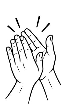 Illustration of clapping hands in black and white line art style with hands together vector illustration outline drawing hand gesture positive feedback graphic element simple drawing applause